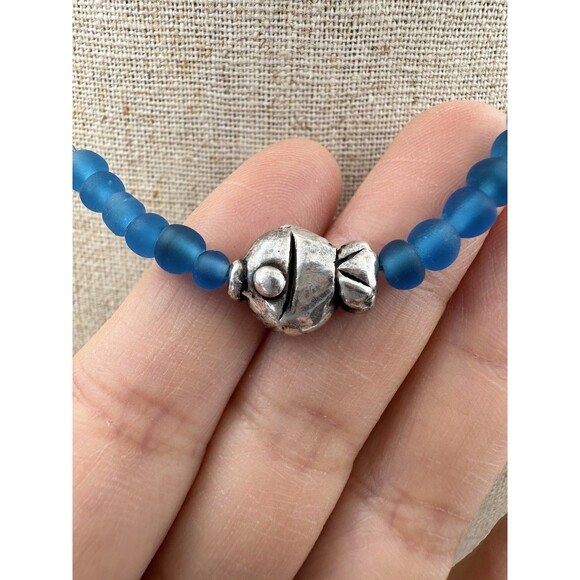 Philippe Audibert Paris Fish Charm Blue Glass Wire Choker Necklace 15” - Picture 2 of 7